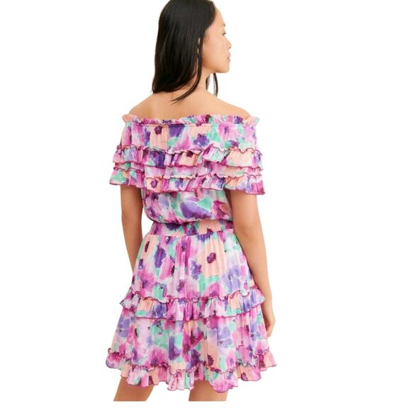 Anthropology BTFL life off the shoulder Foral Mini Dress size Large - Picture 5 of 7